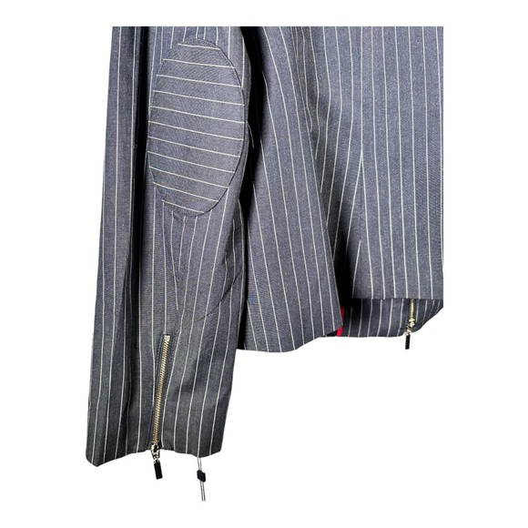 Tommy Hilfiger Navy Pinstripe Elbow Pad Blazer Size 14 Mock Collar Blue Jacket - Picture 3 of 14